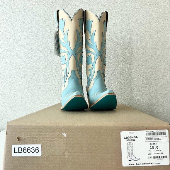 Stylish Cream and Blue Heeled Boots - Picture 11 of 12